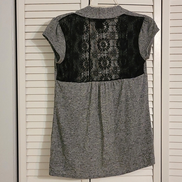 Gray Short Sleeve Caridgan with Black Lace Back Detailing - Button Tabs - Picture 2 of 8
